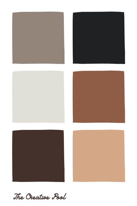 A neutral color palette made up of brown and grey tones. #colorinspiration #brandcolors #colorscheme Branding Color Palette, Black Color Palette, Neutral Color Palette, Brown Color Palette, Grey Color Palette, Grey Color Scheme, Brand Color Palette, Color Palette Design, Dark Brown Color