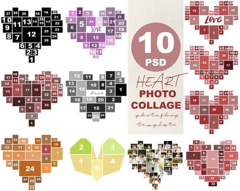 Heart Photo Collage Printable, Gift for Valentine's Day, Digital collage, Anniversary gift, Personalized Photo Collage, Family Heart Collage Art Collage On Wall, Heart Picture Collage Layout 4x6, Heart Collage Template Layout, Heart Of Photos, Picture Wall Ideas Heart, Anniversary Photo Collage Ideas, Heart Photo Collage Template 4x6, Photo Wall Heart Layout, Heart Collage Of Pictures