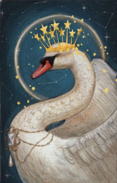 Swan Illustration Vintage, Swan Mythology, Swan Paintings, Swan Lake Art, Swan With Crown, Swan Crown, Art Deco Swan, Celestial Crown, Swan Illustration