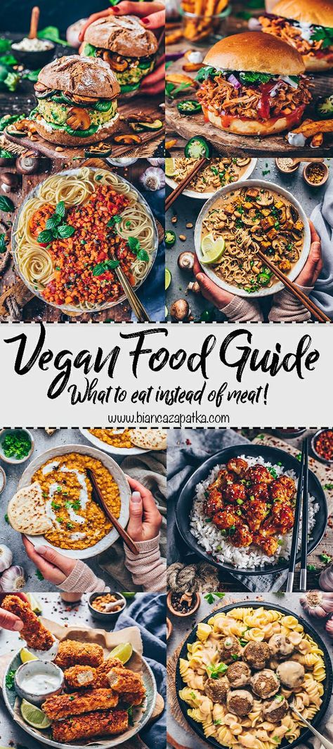 The best meat alternatives and vegan recipes which taste better than the real deal - This guide to vegan meats and meat substitutes may help you go vegan! Sweet Potato Chickpea Curry, Vegan Mushroom Pasta, Jackfruit Pulled Pork, Vegan Ravioli, Vegan Meatloaf, Vegan Substitutes, Vegan Guide, Meat Alternatives, Vegan Mac And Cheese