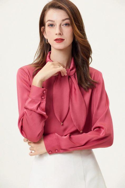 Discover great products at the best prices at Dealmoon. | Cherry Silk Blouse. Price:$62.30 Cherry Blouse, Vintage Style 70s, Feminine Blouses, Business Portrait, Satin Blouses, Top Design, Dress And Heels, Silk Shirt, Corset Dress