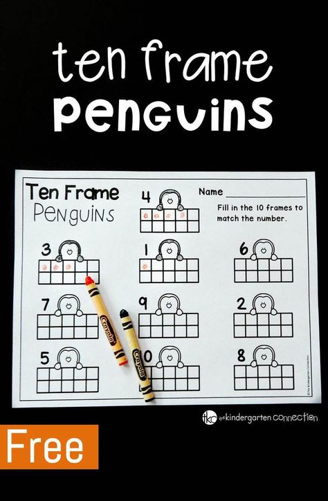 This penguin ten frame printable is perfect for working on number recognition, counting, and ten frames with Pre-K and Kindergarten students this winter! Penguins Kindergarten, Ten Frames Kindergarten, Ten Frame Activities, Frame Printable, Numbers Kindergarten, Free Kindergarten Worksheets, Winter Kindergarten, Winter Math, First Grade Activities