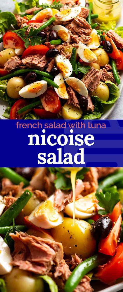 If anyone can make an amazing salad out of canned tuna, it’s the French. Nicoise Salad is probably the best known version, made with potato, beans, tomato, lettuce and olives, and finished with a lemon dressing. Entree Salad Recipes, Recipetineats Recipes, Entree Salads, Tuna Tomato, Family Vegetarian Meals, Salad Nicoise, Salad With Tuna, French Salad, Tin Eats