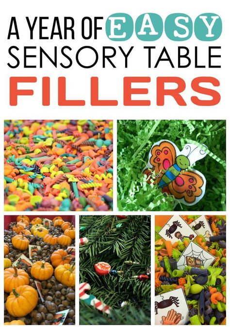 A Year Of Easy Sensory Table Fillers Sand Table Ideas For Kindergarten, Water Table Ideas Kindergarten, Sensory Table Fillers, Prek Sensory, Kindergarten Sensory, Sensory Materials, Sensory Tables, Differentiated Kindergarten, Preschool Sensory