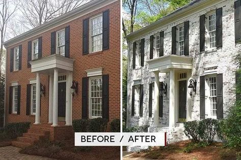 Limewash Brick Exterior Makeover Plans German Smear Brick Exterior, Limewash Brick Exterior, Brick Exterior Makeover, Limewash Brick, German Smear Brick, Brick House Exterior Makeover, German Smear, Red Brick Exteriors, Painted Brick Exteriors