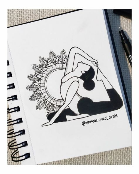 Yoga Drawing Art Mandala, Yoga Mandala Drawing, Yoga Sketch Draw, Yoga Pose Drawing Simple, Yoga Doodle Art, Yoga Sketch Art, Mandala Scenery, Yoga Art Painting, Illustration Mandala