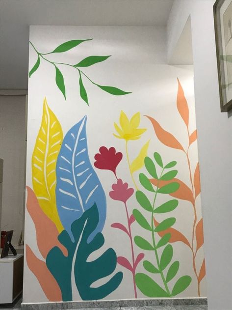 Wall painting ideas Flower Wall Painting Simple, Simple Flower Mural, Simple Mural Art, Simple Wall Murals Diy Paint, Simple Wall Paintings, Wall Painting Ideas, Floral Wall Mural, Wall Murals Diy, Interior Murals