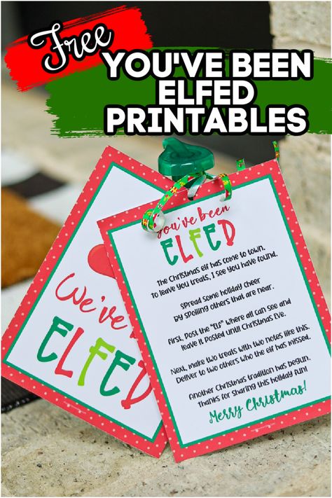 Spark joy in your neighborhood with this fun holiday tradition. Grab a free You've Been Elfed printable! #YouveBeenElfed #Printable #ChristmasPrintable #GiftPrintable #ChristmasGame You Got Elfed Neighbor Gifts, Neighborhood Secret Santa Ideas, Jingled Ideas You've Been, You've Been Ideas, You Have Been Mugged Printable, You’ve Been Tinseled, Youve Been Elfed Free, You Have Been Jingled, You’ve Been Jingled Printable