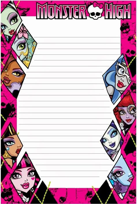 Monster High Invitations, Monster High Printables, Cute Writing Paper, Paper Monster, Monster High Birthday Party, Printable Writing Paper, Cute Writing, Printable Lined Paper, Handwriting Paper