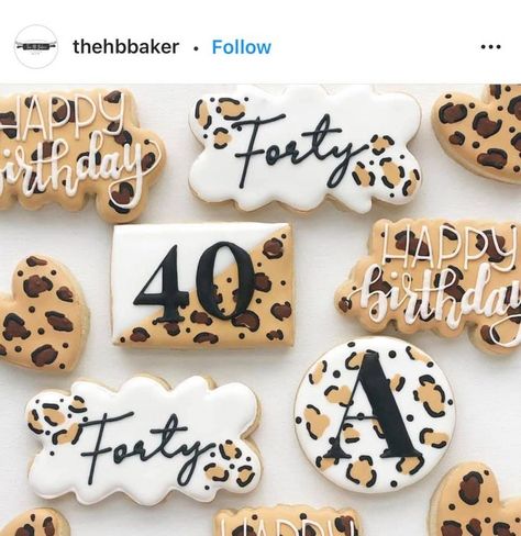 40th Cookies, Leopard Cookies, Leopard Print Cookies, Leopard Birthday Parties, Cheetah Birthday, Wild Baby Shower, Leopard Birthday, Happy Birthday Cookie, Leopard Party