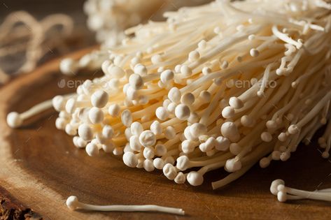 Raw Organic Enoki Mushrooms by bhofack2. Raw Organic Enoki Mushrooms in a Bunching#Enoki, #Organic, #Raw, #Bunching Japanese Mushroom, Enoki Mushrooms, Mushroom Stock, Mushroom Growing, Ethnic Food, Tv Dinner, Raw Vegetables, Natural Nature, Organic Plants