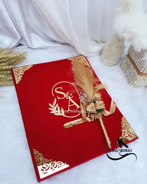 Red Nikah Nama Booklet with golden pen Dm me for order Contact -7905869506 #nikahpens #nikahsignaturepen #bookletnikahnama #nikahnama #booklet #usa #reels #booklet Nikahnama Booklet, Wedding Card Frames, Wedding Card, Dm Me, Wedding Cards, Pen, Frame, Red, Quick Saves