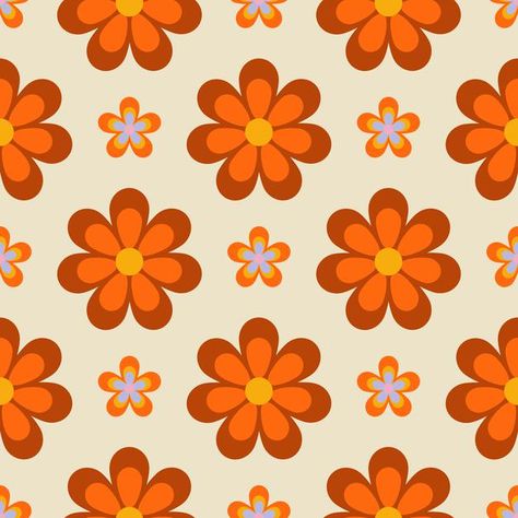 Retro Designs Pattern, Orange Hippie Aesthetic, 1970s Background, Retro Prints And Patterns, 70s Background, 1960s Wallpaper, 70s Flower Pattern, Retro Backgrounds, Retro Flower Print