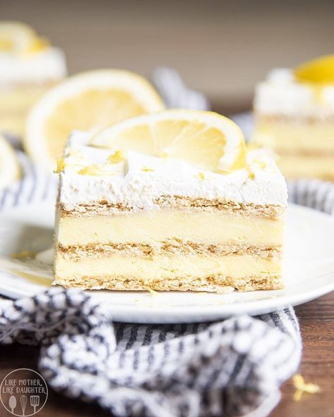 Lemon Icebox Cake – Like Mother, Like Daughter Lemon Refrigerator Cake, Vanilla Wafer Icebox Cake, Lemon Ice Box Cake, Cream Cheese Icebox Cake, Filled Desserts, Lemon Icebox Cake, Icebox Cakes, Ice Box Cake, Lemon Icebox Pie