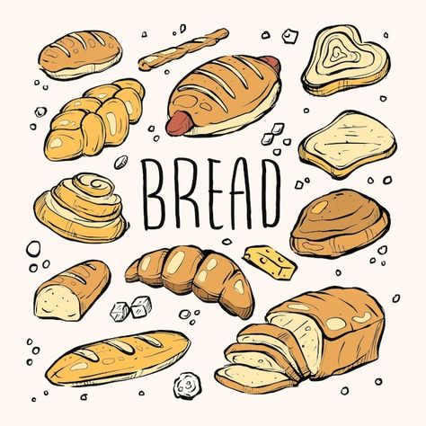 Bread Doodle, Vector Photo, Premium Vector, Graphic Resources, Hand Drawn, How To Draw Hands, Doodles, Bread, Art