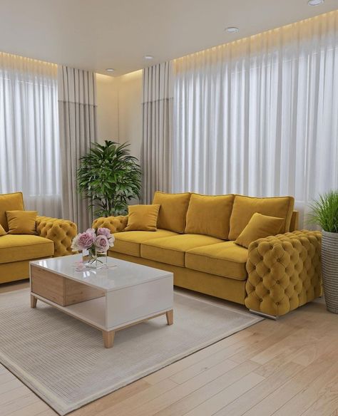 Grey And Yellow Living Room, Dnevna Soba, Drawing Rooms, Yellow Bedroom Decor, Plush Couch, Disney Cuties, Luxury Sofa Design, Corner Sofa Design, Latest Living Room Designs