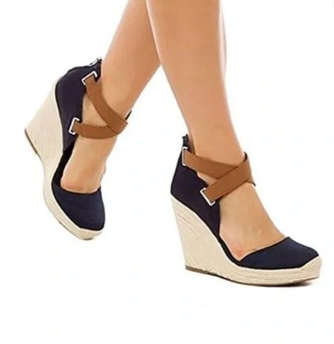 BCBG Generation Navy Blue Wedges/Sandals  & Chestnut Straps 7.5 New Without Box Woman Gladiator, Women Wedges Sandals, Women Wedges, Womens Espadrilles Wedges, Sandals Woman, Wedges Sandals, Women's Espadrilles, Womens Sandals Wedges, Womens Summer Shoes