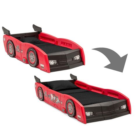 Delta Children Grand Prix Race Car Toddler & Twin Bed Toddler Twin Bed, Race Car Bedroom, Car Themed Bedrooms, Race Car Bed, Kids Twin Bed, Twin Toddlers, Car Bedroom, Racing Car Design, Red Bedding