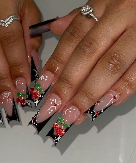 #follow #nails #nailsofinstagram #nailart #acrylicnails #beautyblog #blogging #blogger #blog #longnails Valentines Nails French, Nail Inspo Hello Kitty, Duck Nails Short, Black Cherry Nails, French Tip Nails Pink, Azul Nails, Nails Sanrio, Nails Freestyle, Nails Airbrush