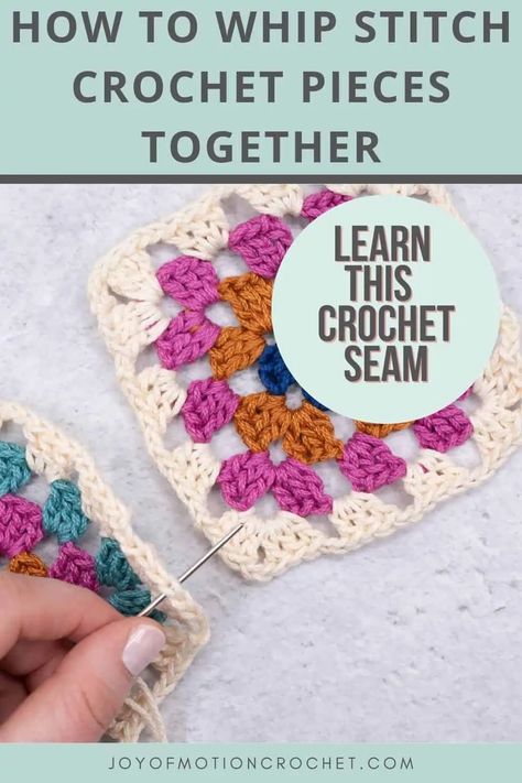 In this crochet tutorial you'll learn How to Whip Stitch crochet pieces together. You can use this crochet seam when you have two pieces with stitches along the edges or when you are going to seam along the edge of crocheted rows.  The whip stitch technique is one of the most common ways to seam crochet garments together, sides of pillows,  and is also a very good way to assemble granny squares into finished projects. Whip Stitch Crochet, Crochet Pieces Together, Crochet Granny Square Bag, Granny Square Pattern Free, Crocheted Cow Pattern, Crochet Garments, Crochet Pieces, Whip Stitch, Crochet Stitches For Blankets