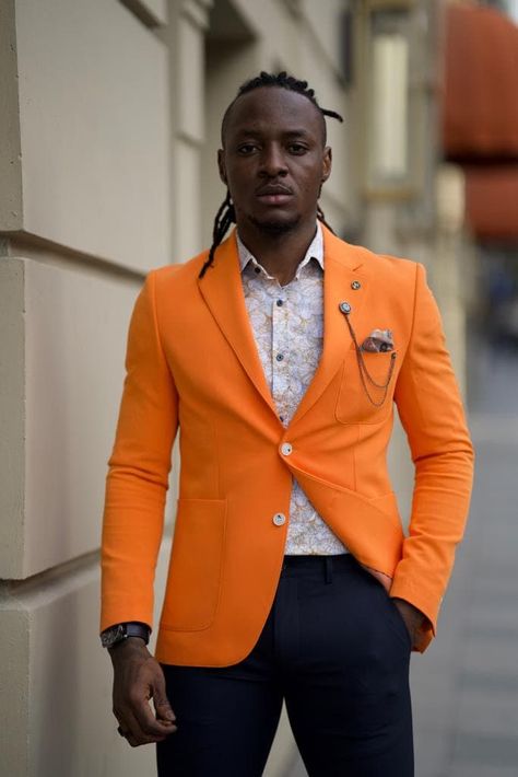 Men Tuxedo, Orange Blazer, Slim Fit Blazer, Elegant Coats, Orange Jacket, Wedding Jacket, Dinner Jacket, Lapel Blazer, Slim Fit Jackets