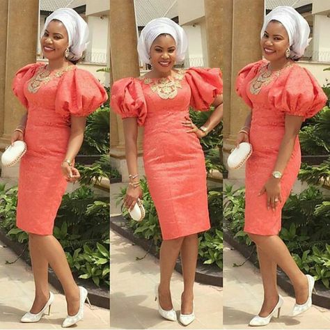 Classy Knee Length Asoebi Gown. - Fashion - Nigeria Sample Lace Gown Styles, Short Gown Lace Asoebi Styles, Lace Asoebi, Lace Asoebi Styles, Short Gown Dress, Midi Gowns, African Outfits, Lace Dress Design, African Skirts