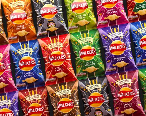 Walkers rebrand on Packaging of the World - Creative Package Design Gallery British Snacks, Walkers Crisps, Nostalgia Childhood, Prawn Cocktail, Roasted Onions, Potato Crisps, Key Visual, Design 2023, Packaging Designs