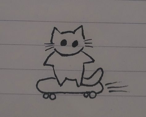 cat on skateboard doodle inspiration Skateboarding Cat Drawing, Skateboard Cat Tattoo, Cat On Skateboard Drawing, Small Cat Doodle, 80s Doodles, Skate Doodles, Small Cat Drawing, Cat Doodle Easy, Skate Tattoos