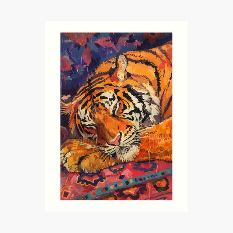 Get my art printed on awesome products. Support me at Redbubble #RBandME: https://www.redbubble.com/i/art-print/Matisse-Inspired-Tiger-Print-by-GloomCompany/158838087.1G4ZT?asc=u Eclectic Paintings, Matisse Inspired, Fauvism, Tiger Art, A Tiger, Tiger Print, Henri Matisse, In A World, Cotton Paper