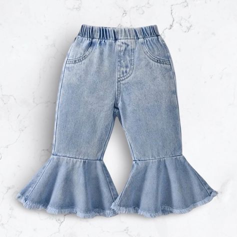 Blue Elastic Bell Bottom Jeans 🩵 Available in sizes 6 months-2 years 🛍️ Toddler Jeans, Baby Jeans, Bottom Jeans, Baby Models, Baby Store, Baby Boutique, Bell Bottom, Baby Bows, Toddler Fashion