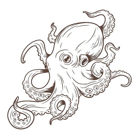 Hand drawn octopus drawing illustration | Free Vector #Freepik #freevector #animal-coloring #animal-drawing #drawing #creative-illustration Octopus Outline, Octopus Sketch, Octopus Graphic, Octopus Drawing, Octopus Illustration, Octopus Tattoo Design, Cute Octopus, Hand Drawing Reference, Octopus Art