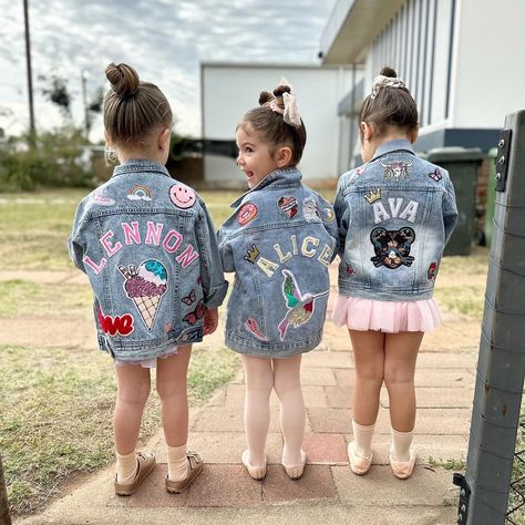 Name Jean Jacket, Iron On Denim Jacket, Kids Jean Jacket With Patches, Diy Patch Denim Jacket, Girls Jean Jacket With Patches, Diy Denim Jacket Patch, Personalised Denim Jacket, Denim Jacket With Patches Diy, Denim With Patches