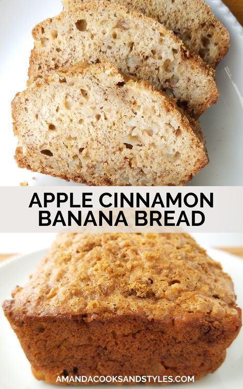 Banana Apple Recipes, Apple Banana Bread, Cinnamon Banana Bread, Apple Bread Recipe, Bread Dishes, Banana Bread Recipe Moist, Yummy Fall Recipes, Brown Spots Removal, Cinnamon Brown