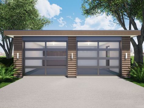 052G-0025: Modern Two-Car Garage Plan; 26'x24' Three Car Garage Plans, Car Port Ideas, Detached Garage Plans, Detached Garage Designs, 3 Car Garage Plans, Concrete Siding, Garage Plans With Loft, 2 Car Garage Plans, Plan Garage