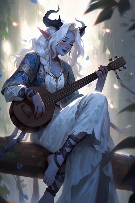 Pink Tiefling Bard, Teethlings Dnd, Changeling Bard Dnd, Fairy Bard Dnd, Tiefling White Hair, Dnd Characters Tiefling, Tiefling Bard Dnd, Dnd Bard Female, Bards Dnd