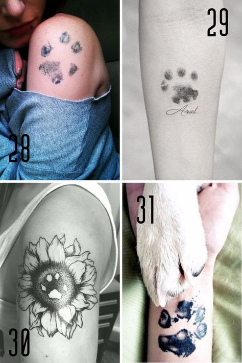 Looking for a tattoo that symbolizes your bond with your pet? Explore pet-themed designs for a heartfelt expression. #PetBond #TattooSymbolism Pawprint Tattoo Dog Memorial, Pawprint Tattoo Ideas, Skye Tattoo, Floral Dog Tattoo, Gigi Tattoo, Dog Tattoo Ideas For Women, Dog Paw Tattoos For Women, Paw Tattoos, Dog Pawprint Tattoo