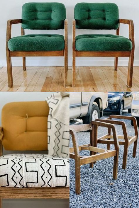 Modern Chair Upholstery, Reupholster Chair Ideas, Diy Old Chair Makeover, Diy Chair Upholstery No Sew, Waiting Room Chair Makeover, Upcycling Dining Chairs, Flipping Chairs, Diy Reupholster Chair, Chair Fabric Ideas Reupholster