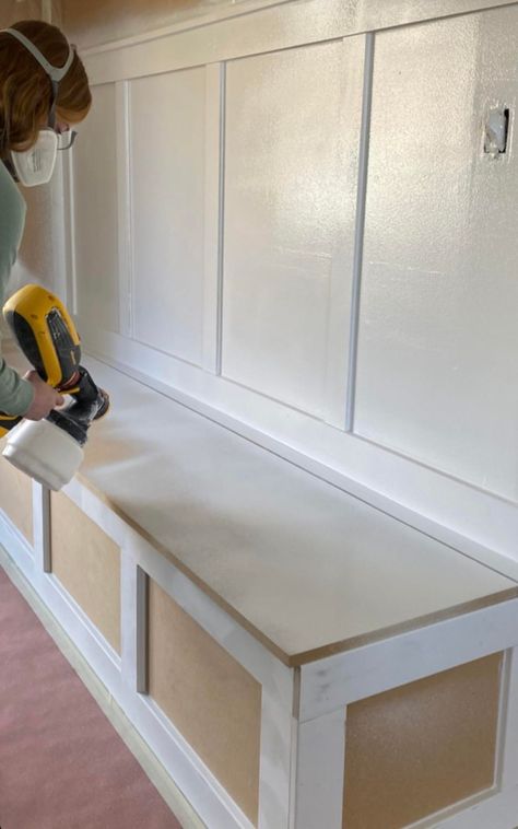 Built-In Bench with Storage - How to Build One Small Dining Room Built In Bench, Built In Dining Bench, Diy Bench Seat, Built In Bench Seating, Bench Seating Kitchen, Wall Bench, Mudroom Storage Bench, Mudroom Bench Seat, Diy Storage Bench