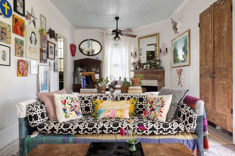 Eclectic Maximalist Bedroom, Bay St Louis Mississippi, Maximalist Bedrooms, Apartment Therapy House Tours, Colorful Cottage, Historic Renovation, Melbourne House, Gallery Walls, Historic Home