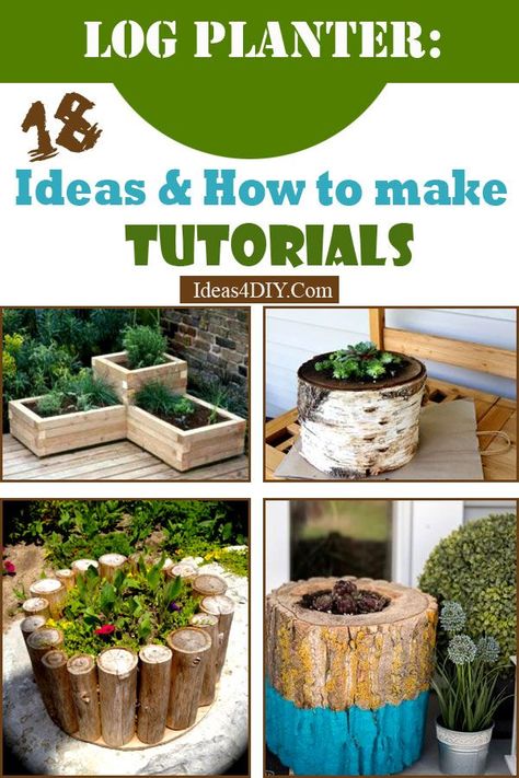 Log Planters Ideas & How to Make Tutorials #logplanters #diylogplanter #diy #crafts #summercraft #gardencraft Log Planter Ideas, Log Planters, Tree Stump Planter, Planter Centerpiece, Planters Ideas, Log Planter, Cedar Planter Box, House Planter, Garden Wood