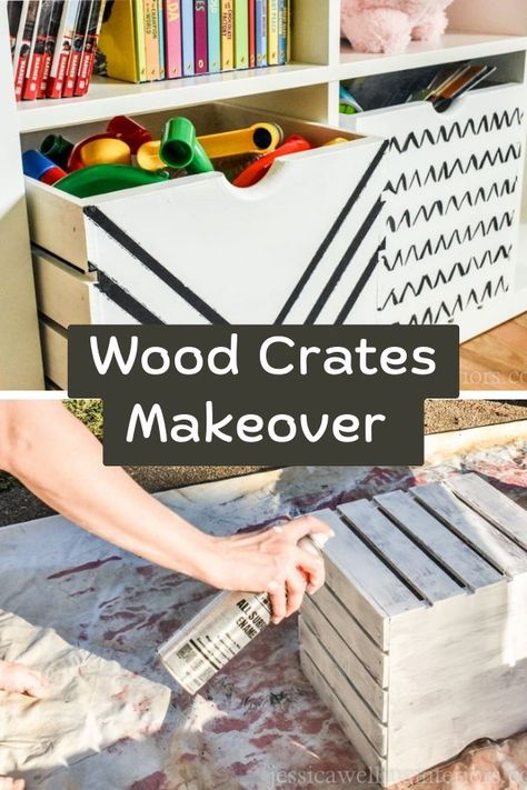 Wood Crate Diy, Best Paint For Wood, Large Wooden Crates, Dyi Painting, Diy Wooden Crate, Storing Toys, Crate Diy, Simple Painting, Milk Crates