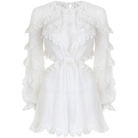 ZIMMERMANN Divinity Scallop Playsuit ($485) ❤ liked on Polyvore featuring jumpsuits, rompers, dresses, zimmermann, white short jumpsuit, long-sleeve rompers, white jumpsuit, short sleeve romper and white short rompers White Short Jumpsuit, Sheer Jumpsuit, Summer Rompers, Australian Fashion Designers, Long Romper, Short Sleeve Romper, White Romper, Jumpsuits And Romper, Romper Jumpsuit