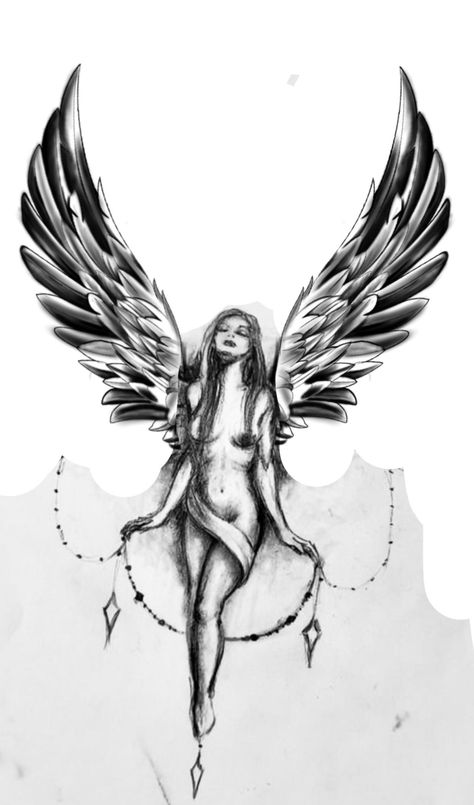 Angel Back Tattoos Women, Engel Tattoo Design, Guardian Tattoo, Cherub Tattoo Designs, Angel Back Tattoo, Guardian Angel Tattoo Designs, Disney Sleeve Tattoos, Lion Art Tattoo, Guardian Angel Tattoo