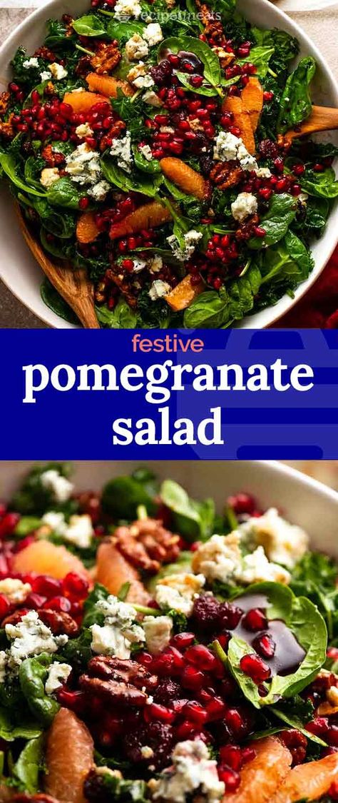 Pamagranit Salad, Fresh Pomegranate Recipes, Spinach And Kale Salad, Salad Recipes With Pomegranate, Christmas Pomegranate Salad, Pommegrenade Salad, Summer Christmas Food, Spinach Pomegranate Salad, Pomegranate Salad Recipes