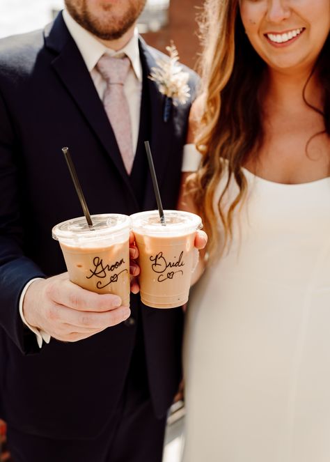 A boho summer wedding day complete with coffee shop stops, an ice cream truck, a donut bar, sparkler exit, and lots of love in Kansas City! #bohowedding #bohoweddingideas #weddingstyle #weddingideas #uniqueweddingideas #weddingphotography #weddingphotographer #weddinginspiration #aestheticwedding #weddingposes #weddingphotoideas #weddingdress #simpleweddingdress #minimalweddingdress #bohobride #bridebouquet #bohobouquet #brideandgroom #brideandgroompose #uniquebrideandgroomphoto Coffee At A Wedding, Coffee Shop Wedding Reception, Coffee Wedding Ideas, Iced Coffee Wedding, Coffee Cocktail Hour Wedding, Coffee At Wedding, Coffee Bar Wedding Reception Ideas, Coffee Truck Wedding, Ice Coffee Bar Wedding