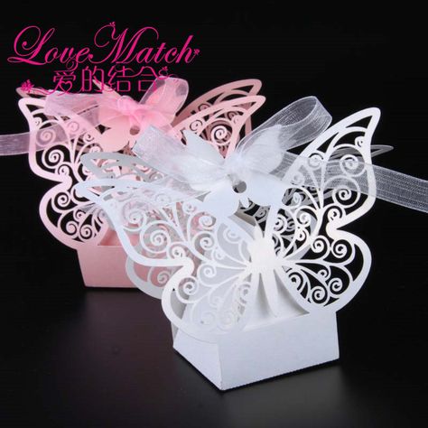 50Pcs Pink and White Sweet Butterfly Laser Cut Wedding Favor Candy Box Gift Box Party Supplies Wedding Favors and Gifts #ChristmasGifts Butterfly Wedding Favors, Butterfly Party Favors, Butterfly Favors, Wedding Favors And Gifts, Wedding Candy Boxes, Candy Wedding Favors, Papillon Rose, Paper Candy, Chocolate Gift Boxes