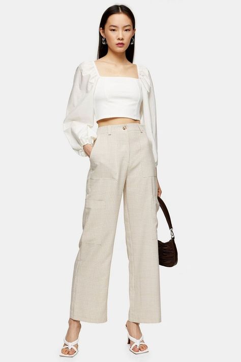 Puffy Sleeve Top Outfit, Utility Trousers, Wide Trousers, Printed Trousers, Black Trousers, Striped Leggings, Topshop Outfit, Puffy Sleeves, Clothing Hacks