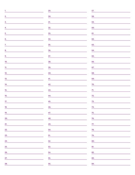 Printable 3-Column Numbered Purple Lined Paper (Wide Ruled) for Letter Paper 3 Column Template, Purple Line, Letter Paper, Lined Paper, Free Printable, Free Printables, Purple