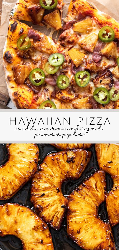 Hawaiian Pizza Recipe, Pineapple Pizza Recipes, Ham And Pineapple Pizza, Honey Pizza, Caramelized Pineapple, Plant Based Pizza, Prosciutto Pizza, Unique Pizza, Naan Pizza