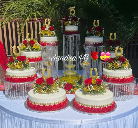 Red And Gold Quinceanera Cakes, Charro Quinceanera Cakes, Charro Cakes, Charro Cake, Quince Charro, Red Quince Theme, Cake Quinceanera, Quinceañera Cakes, Red Quinceanera Ideas